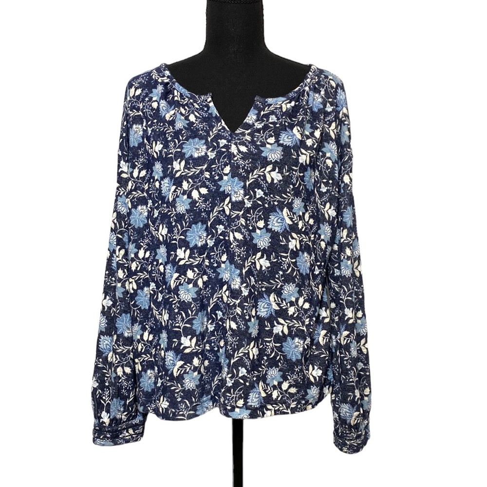 Old Navy Blue Floral Long Sleeve Boho Comfort V-Neck Top
